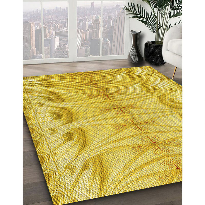 Patterned Yellow Rug in Family Room, pat3931yw