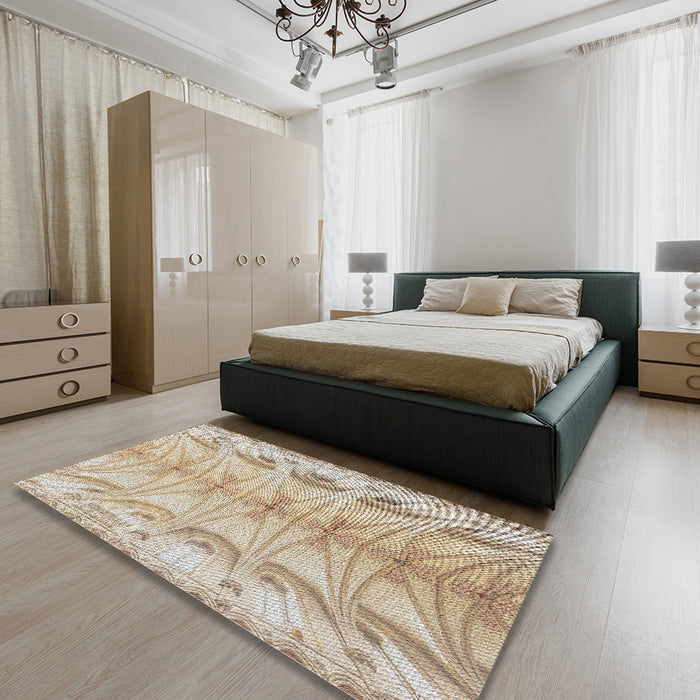 Machine Washable Transitional Dark Almond Brown Rug in a Bedroom, wshpat3931