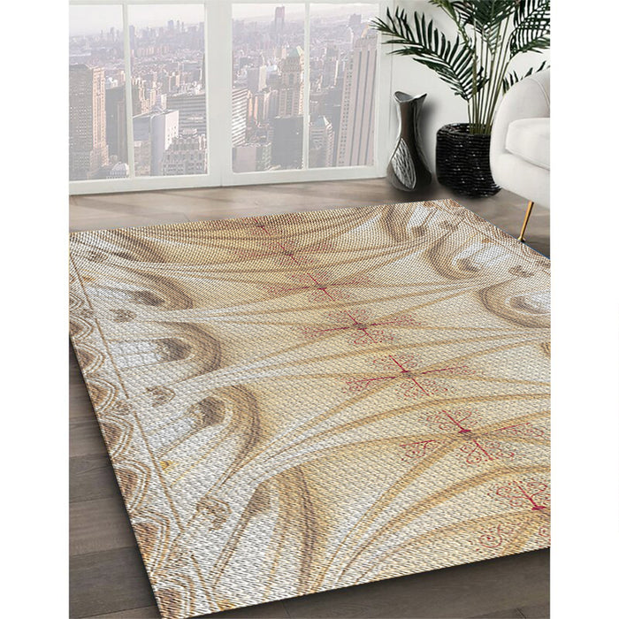 Patterned Dark Almond Brown Novelty Rug in Family Room, pat3931