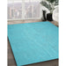 Patterned Bright Cyan Blue Rug in Family Room, pat3932lblu