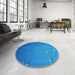 Round Patterned Blue Rug in a Office, pat3933lblu