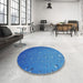 Round Machine Washable Transitional Blueberry Blue Rug in a Office, wshpat3933