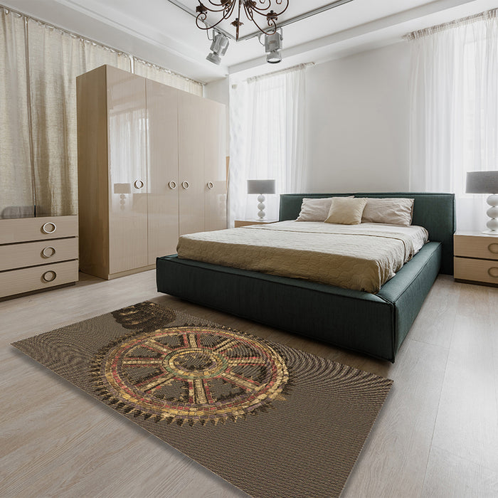 Patterned Brown Rug in a Bedroom, pat3934brn
