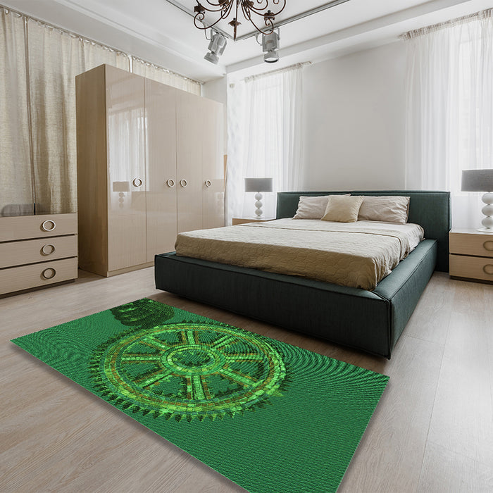 Round Machine Washable Transitional Deep Emerald Green Rug in a Office, wshpat3934grn