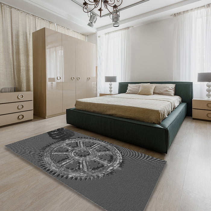 Patterned Dark Gray Black Rug in a Bedroom, pat3934gry