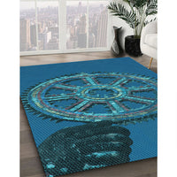 Patterned Deep Sky Blue Rug, pat3934lblu