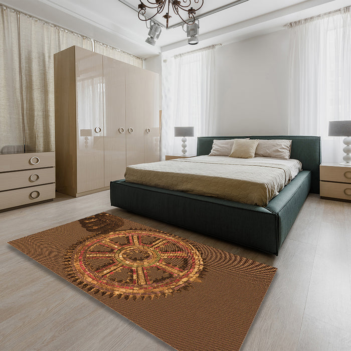 Patterned Red Brown Rug in a Bedroom, pat3934org