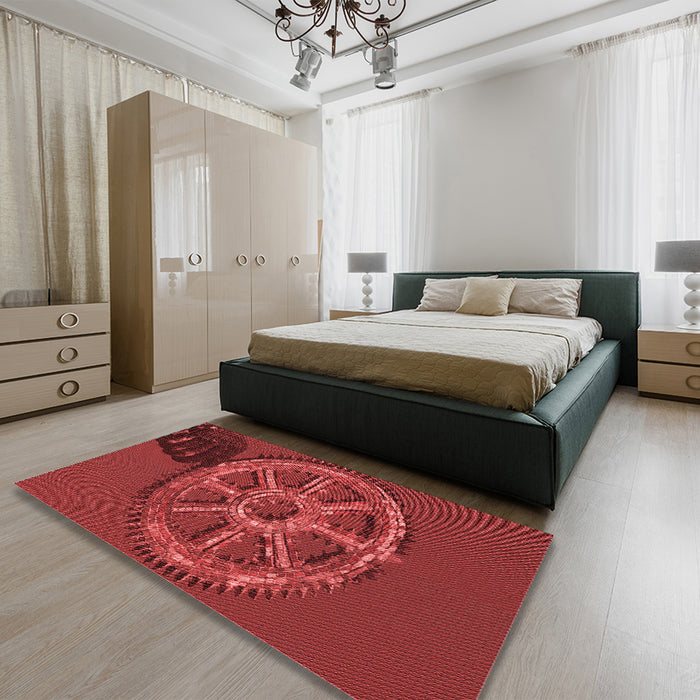 Round Machine Washable Transitional Tomato Red Rug in a Office, wshpat3934rd