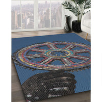 Patterned Steel Blue Novelty Rug, pat3934