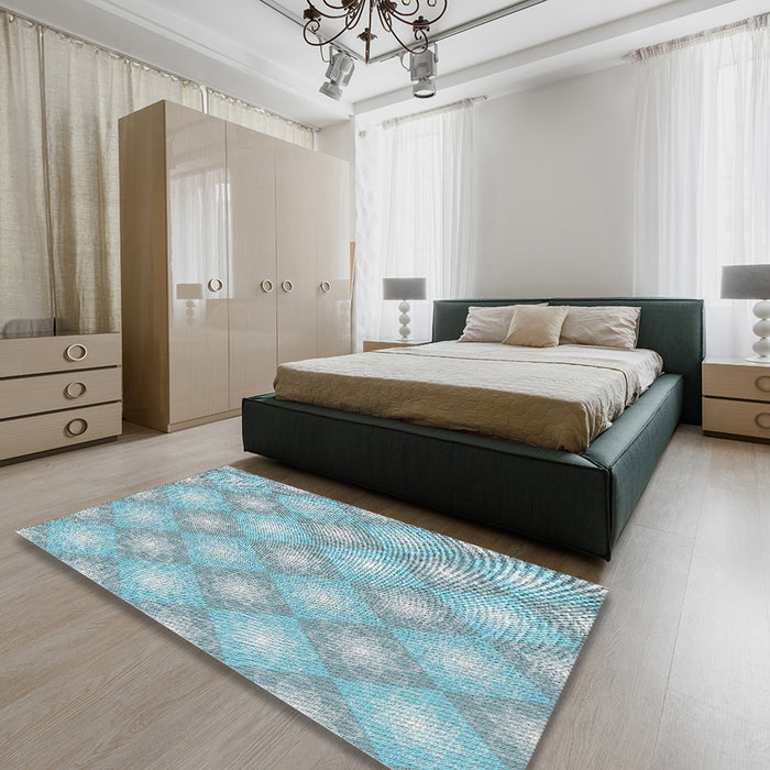 Machine Washable Transitional Blue Rug in a Bedroom, wshpat3935