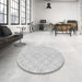 Round Patterned Platinum Gray Rug in a Office, pat3937gry