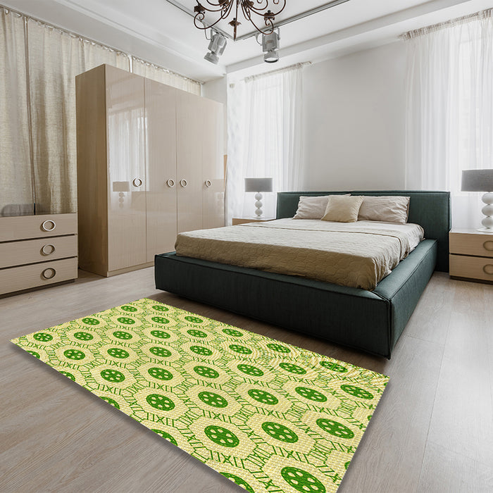 Round Machine Washable Transitional Pistachio Green Rug in a Office, wshpat3939yw