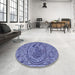 Round Patterned Denim Blue Rug in a Office, pat3940blu