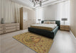 Patterned Yellow Rug in a Bedroom, pat3940brn
