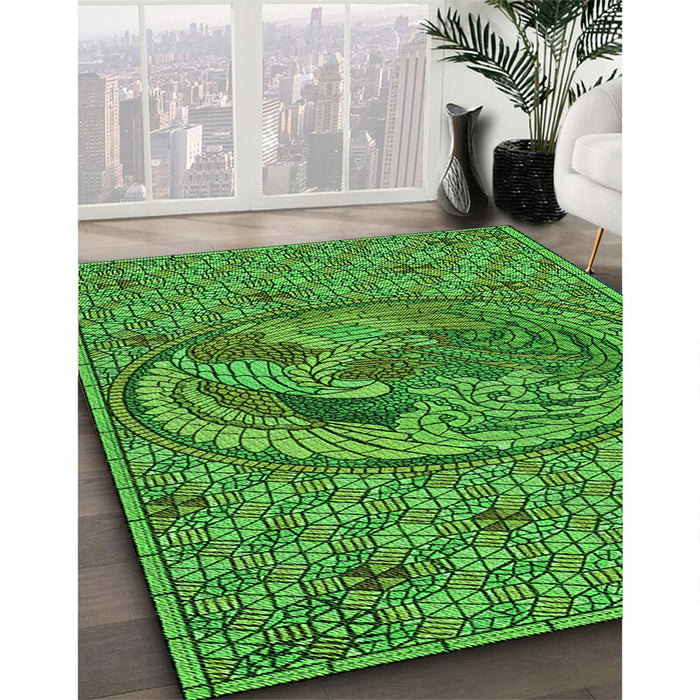 Patterned Deep Emerald Green Rug in Family Room, pat3940grn