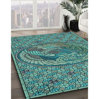 Patterned Turquoise Green Rug, pat3940lblu