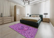 Patterned Dark Magenta Purple Rug in a Bedroom, pat3940pur