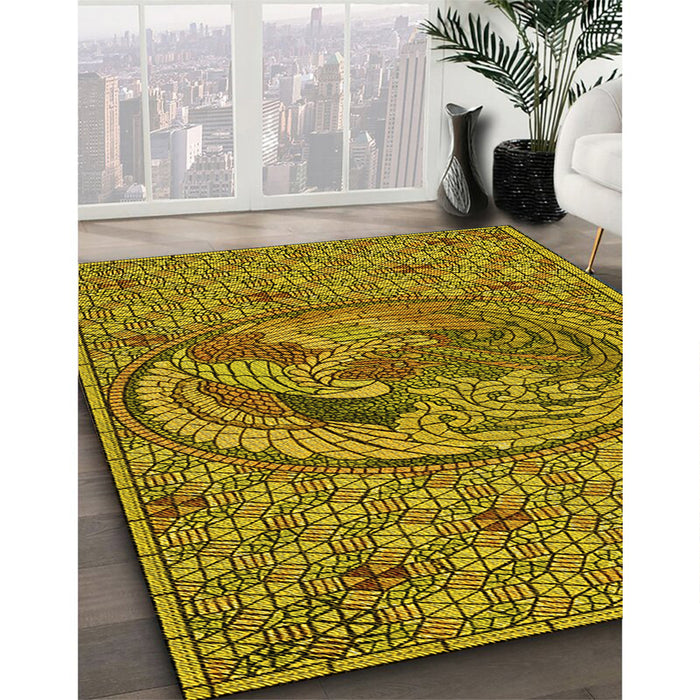 Patterned Dark Bronze Brown Rug in Family Room, pat3940yw
