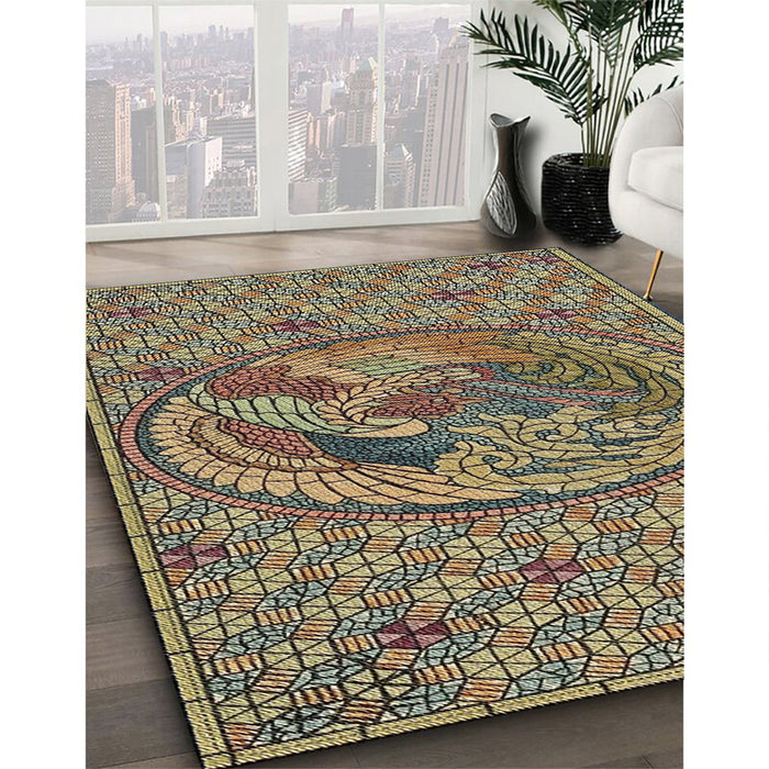 Patterned Bakers Brown Novelty Rug in Family Room, pat3940
