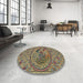 Round Machine Washable Transitional Bakers Brown Rug in a Office, wshpat3940