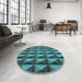 Round Patterned Dark Turquoise Green Rug in a Office, pat3941lblu