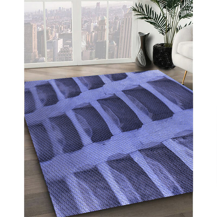 Patterned Light Slate Blue Rug in Family Room, pat3942blu