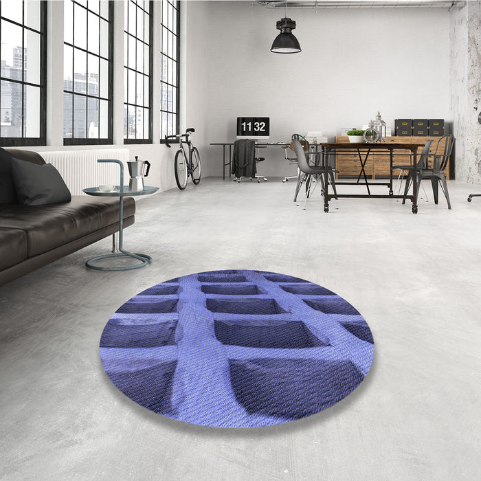Round Patterned Light Slate Blue Rug in a Office, pat3942blu