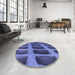 Round Patterned Light Slate Blue Rug in a Office, pat3942blu