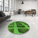 Round Patterned Deep Emerald Green Rug in a Office, pat3942grn