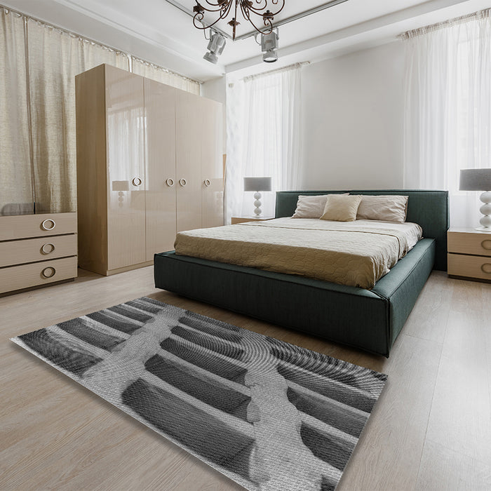 Patterned Black Rug in a Bedroom, pat3942gry