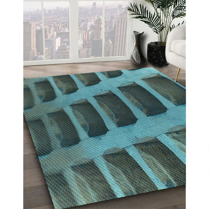 Patterned Charcoal Blue Rug in Family Room, pat3942lblu
