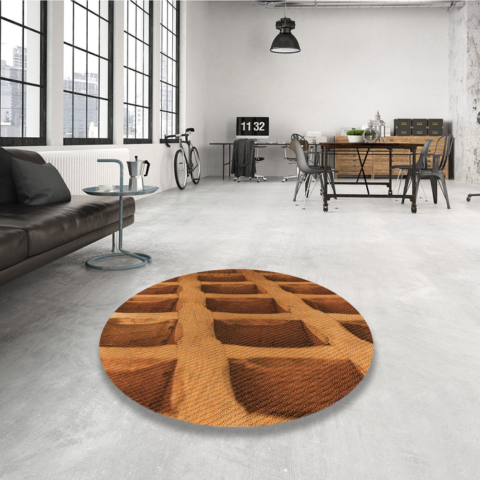 Round Patterned Neon Orange Rug in a Office, pat3942org