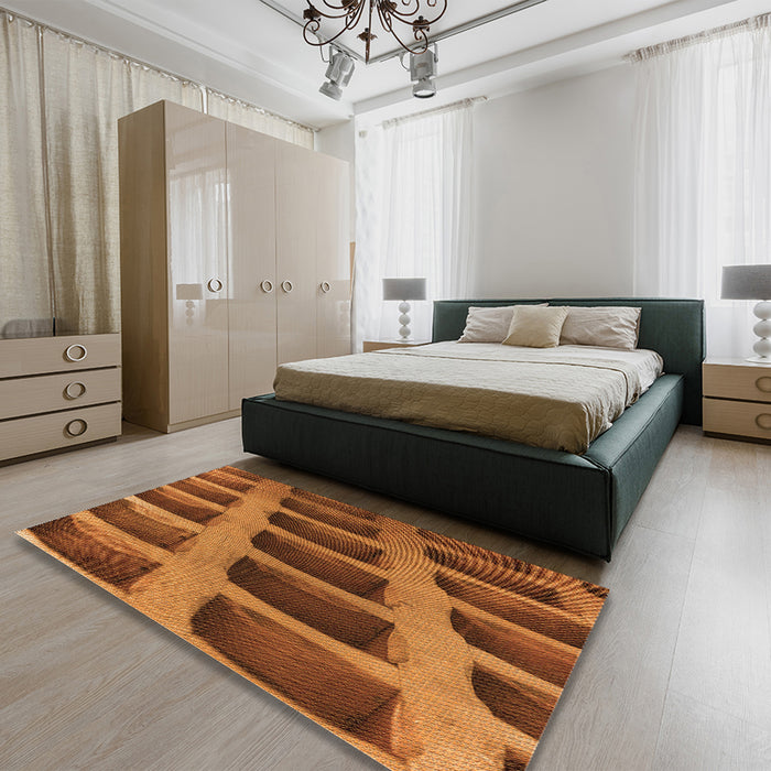 Round Machine Washable Transitional Neon Orange Rug in a Office, wshpat3942org