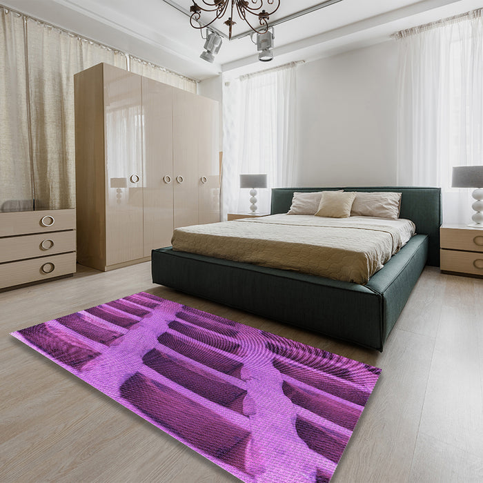 Round Machine Washable Transitional Dark Magenta Purple Rug in a Office, wshpat3942pur