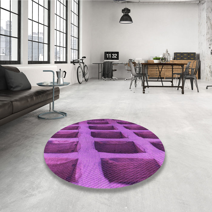 Round Patterned Dark Magenta Purple Rug in a Office, pat3942pur