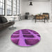 Round Patterned Dark Magenta Purple Rug in a Office, pat3942pur