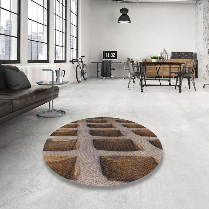 Round Patterned Bakers Brown Novelty Rug in a Office, pat3942