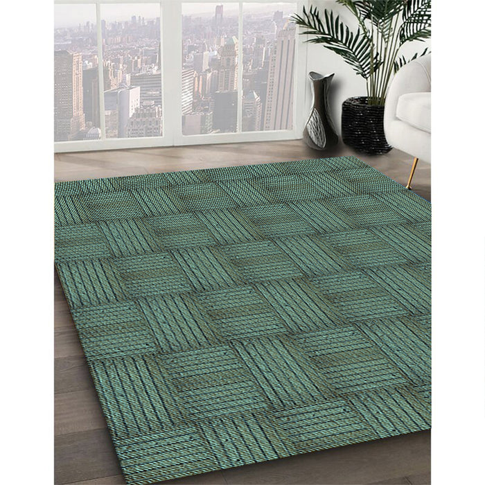 Patterned Sea Green Rug in Family Room, pat3943lblu
