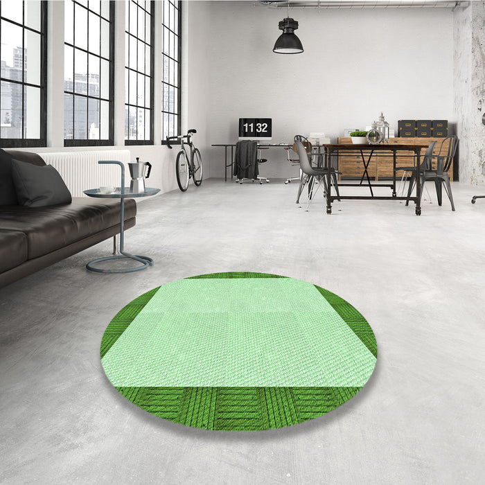 Round Patterned Dark Lime Green Rug in a Office, pat3944grn