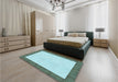 Patterned Sea Green Rug in a Bedroom, pat3944lblu