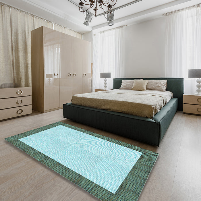 Patterned Sea Green Rug in a Bedroom, pat3944lblu