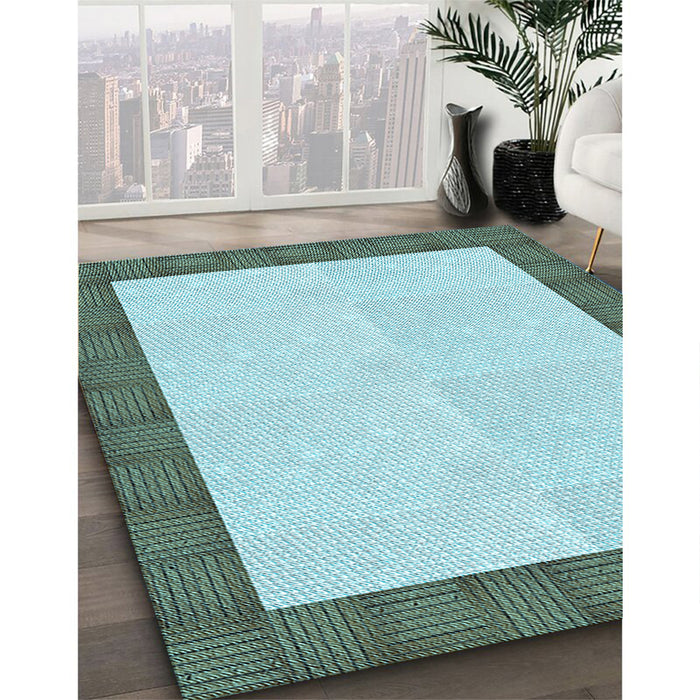 Patterned Sea Green Rug in Family Room, pat3944lblu