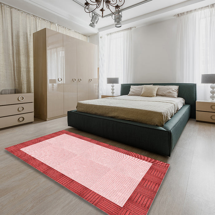 Round Machine Washable Transitional Light Red Pink Rug in a Office, wshpat3944rd