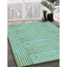 Machine Washable Transitional Medium Sea Green Rug in a Family Room, wshpat3945lblu