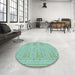 Round Patterned Medium Sea Green Rug in a Office, pat3945lblu