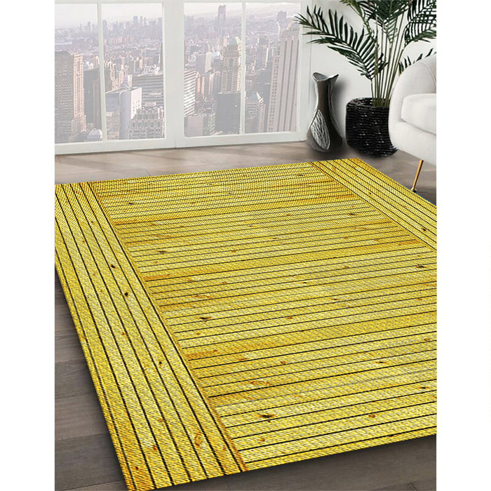 Patterned Golden Yellow Rug in Family Room, pat3945yw