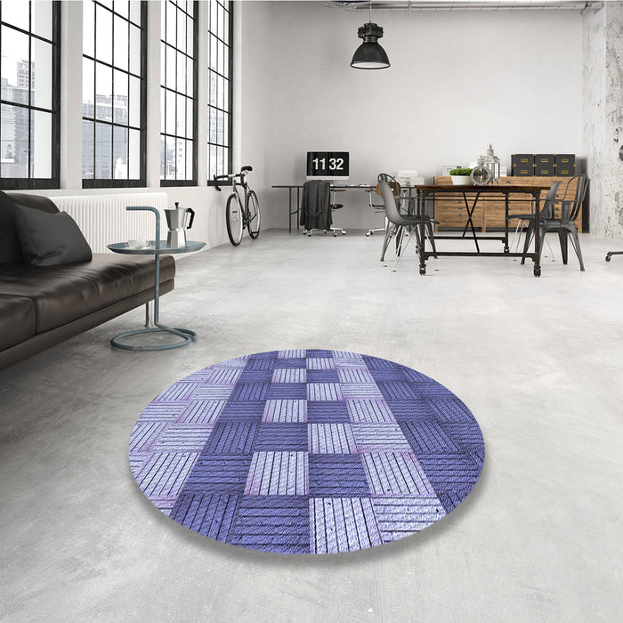Round Patterned Deep Periwinkle Purple Rug in a Office, pat3946blu