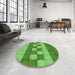 Round Patterned Emerald Green Rug in a Office, pat3946grn