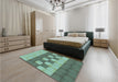 Patterned Deep-Sea Green Rug in a Bedroom, pat3946lblu