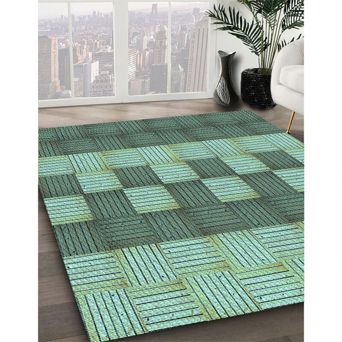 Patterned Deep-Sea Green Rug in Family Room, pat3946lblu